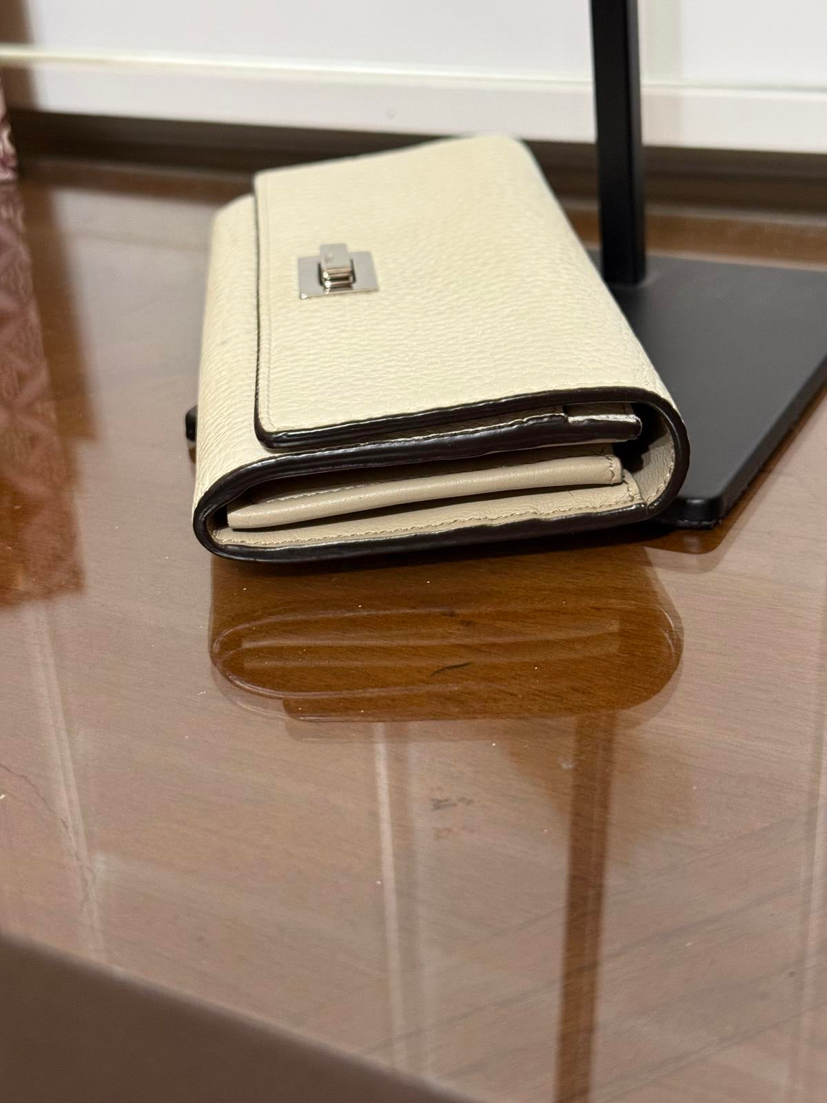 Fendi Beige Leather Trifold Wallet