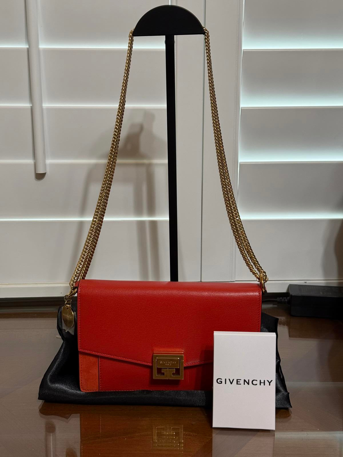 New Givenchy red leather and suede GV3 crossbody bag