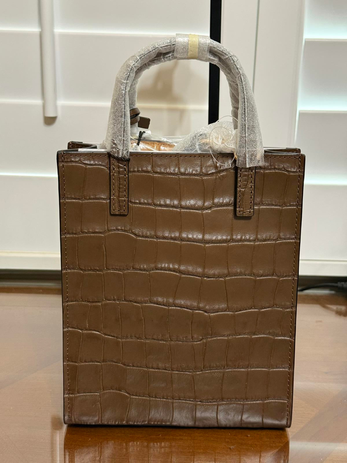 New Marc Jacobs Brown Mini Grind Tote Bag in Croc-Embossed Leather