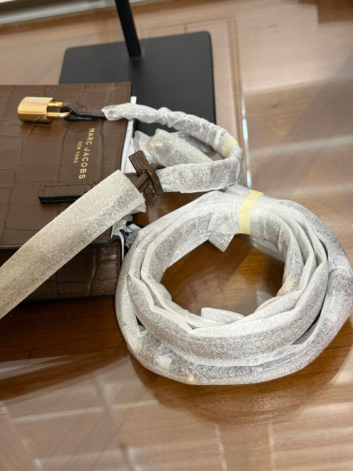 New Marc Jacobs Brown Mini Grind Tote Bag in Croc-Embossed Leather