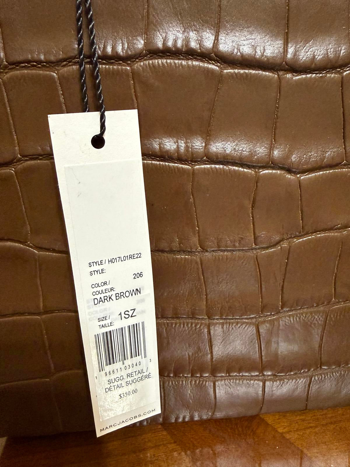 New Marc Jacobs Brown Mini Grind Tote Bag in Croc-Embossed Leather