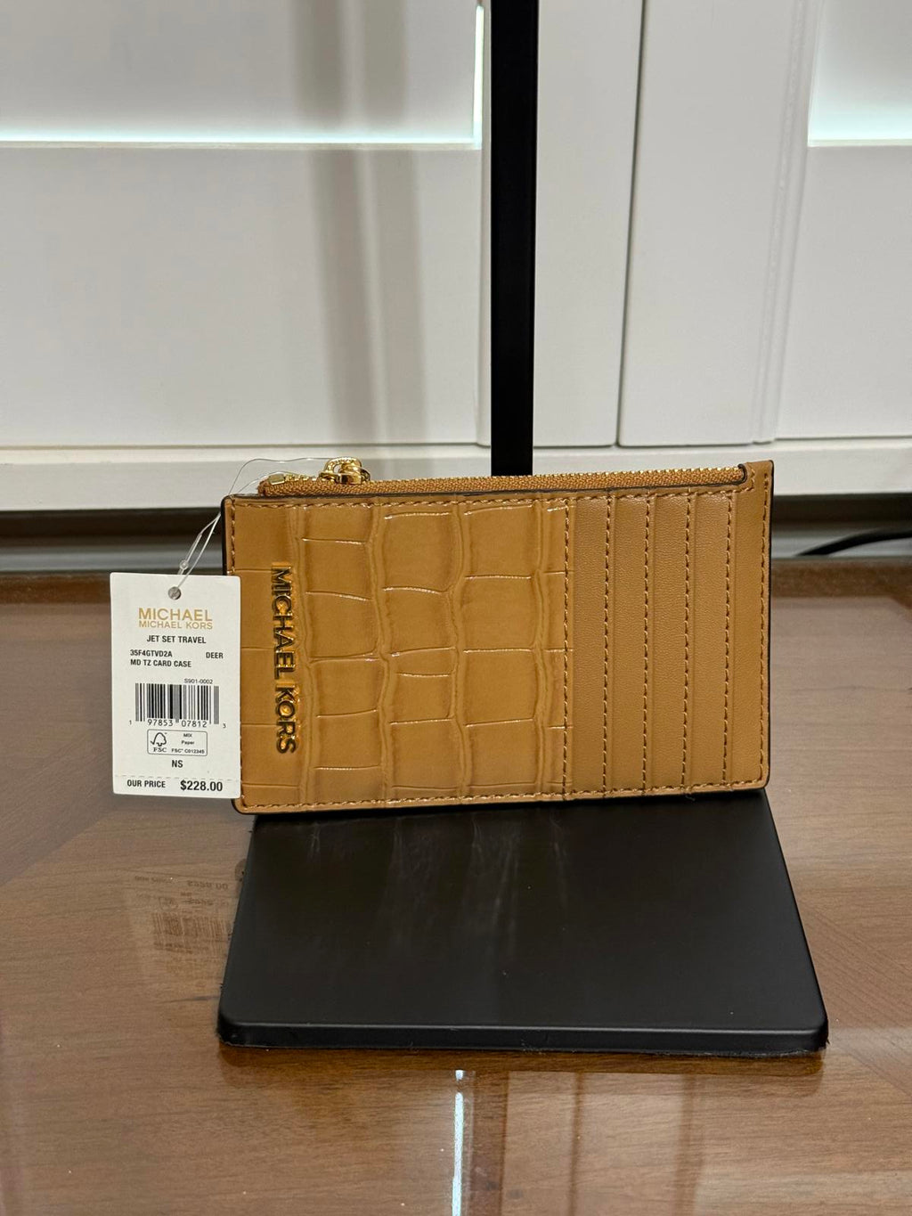New Michael Kors Tan Croc - Embossed Card Wallet