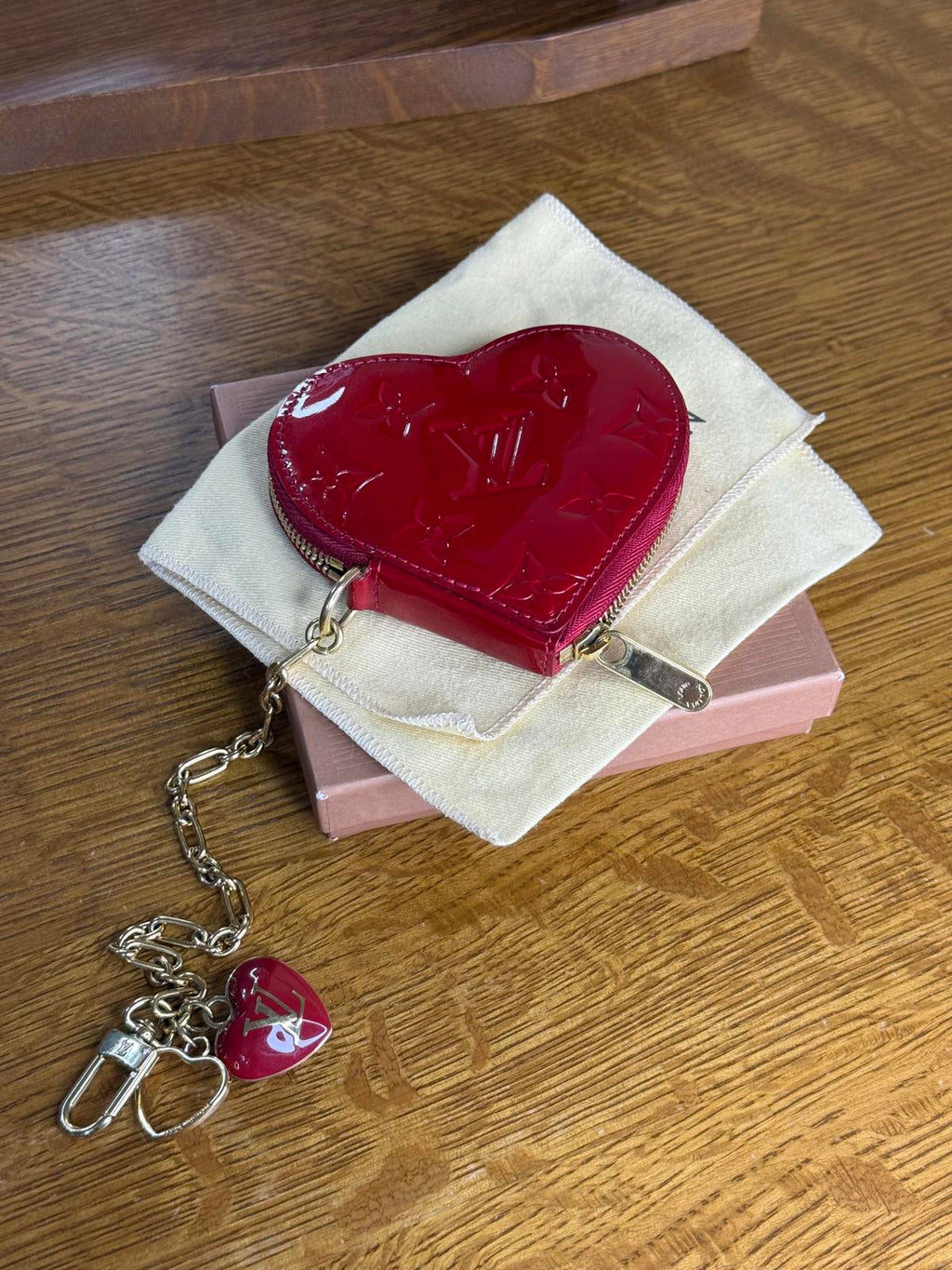 Louis Vuitton Vernis Porte Monnaie Heart Coin Purse and Charm
