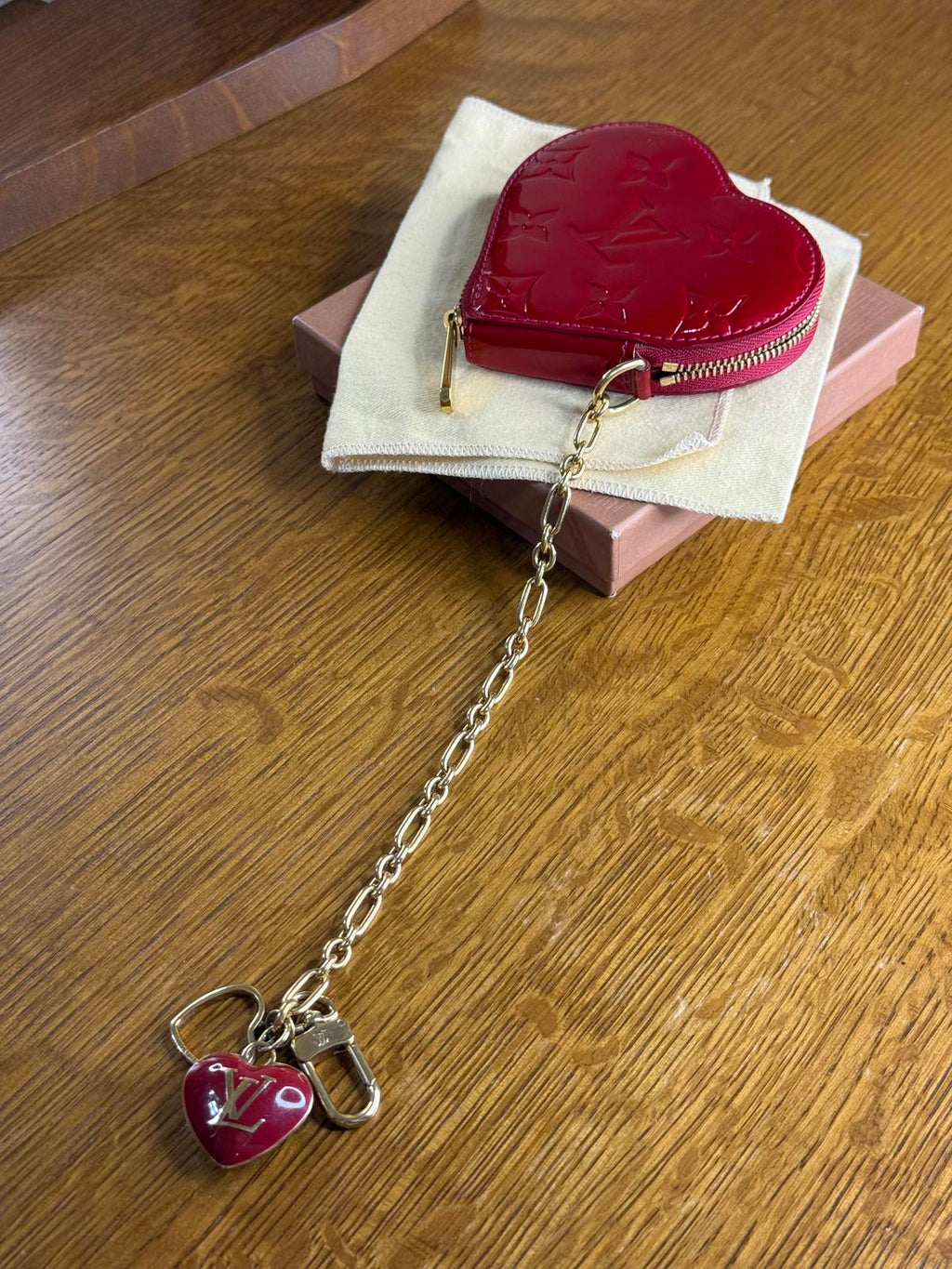 Louis Vuitton Vernis Porte Monnaie Heart Coin Purse and Charm