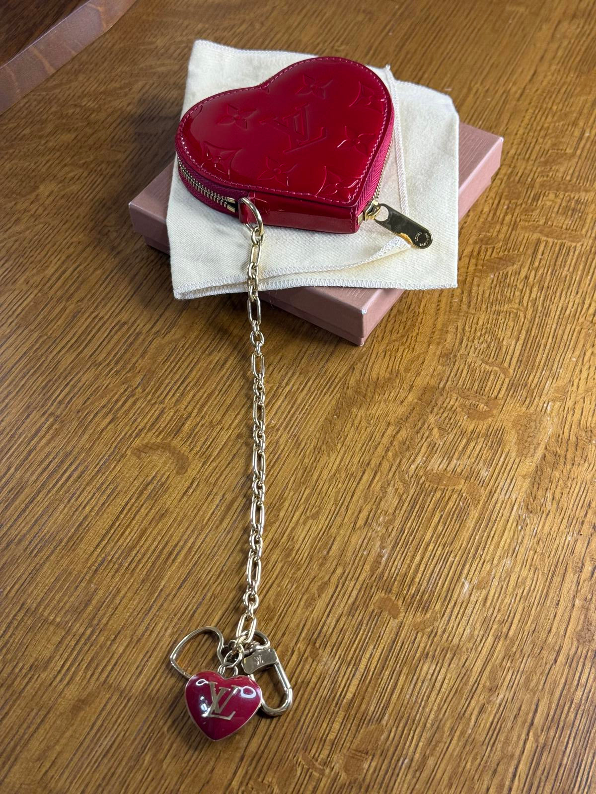 Louis Vuitton Vernis Porte Monnaie Heart Coin Purse and Charm