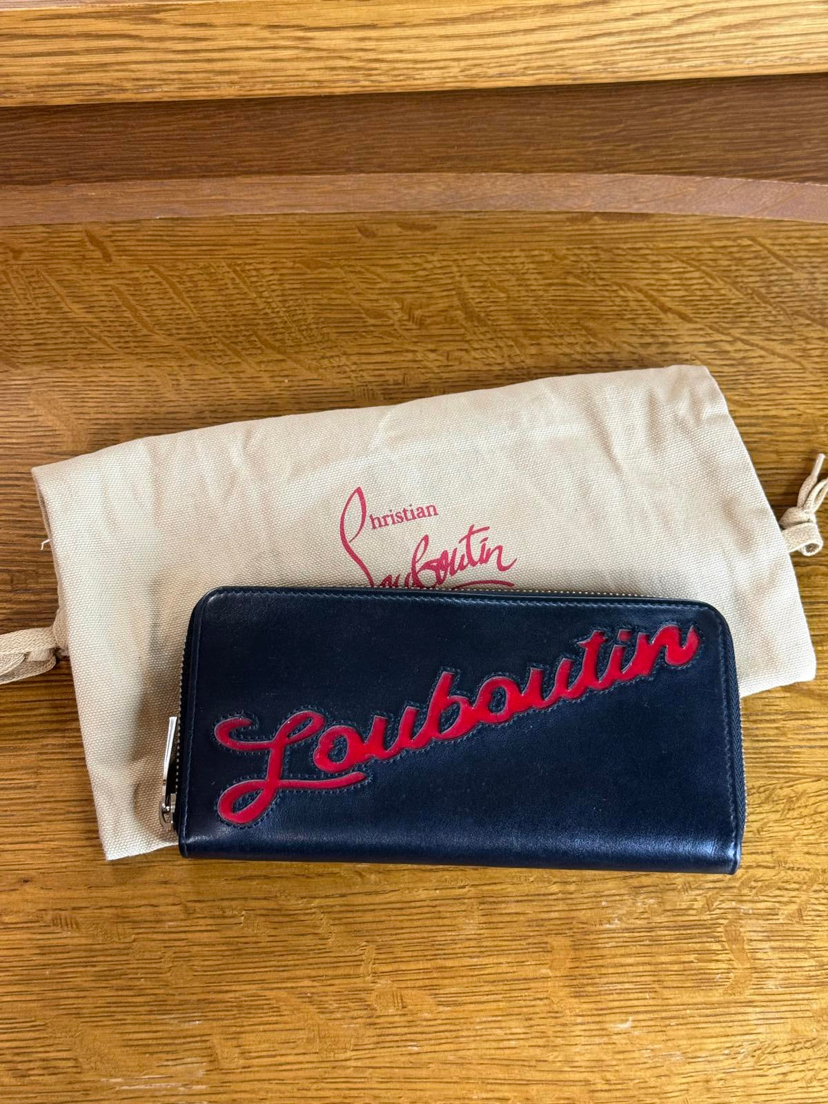 Christians Louboutin Panettone Black Leather Long Zip Around Wallet