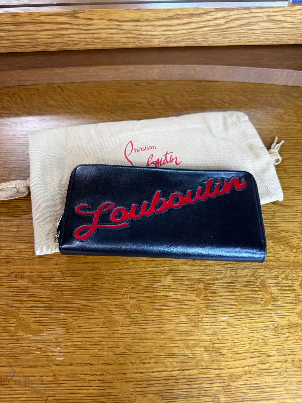 Christians Louboutin Panettone Black Leather Long Zip Around Wallet