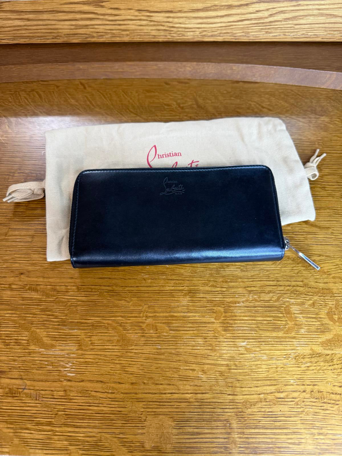 Christians Louboutin Panettone Black Leather Long Zip Around Wallet