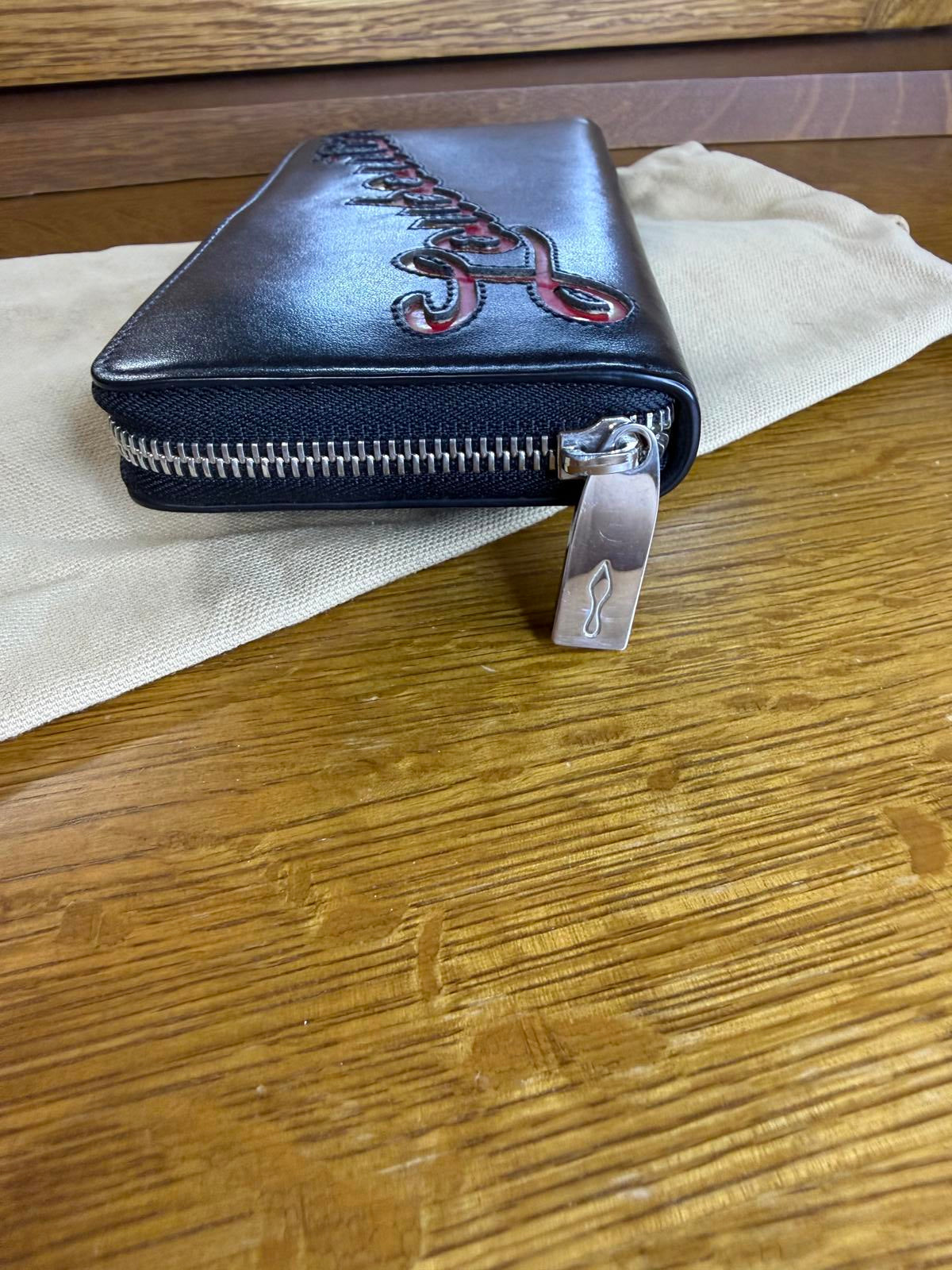 Christians Louboutin Panettone Black Leather Long Zip Around Wallet