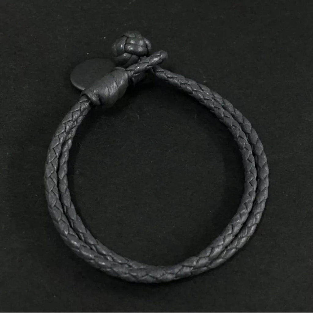 Bottega Veneta Dark Gray Braided Leather Bracelet