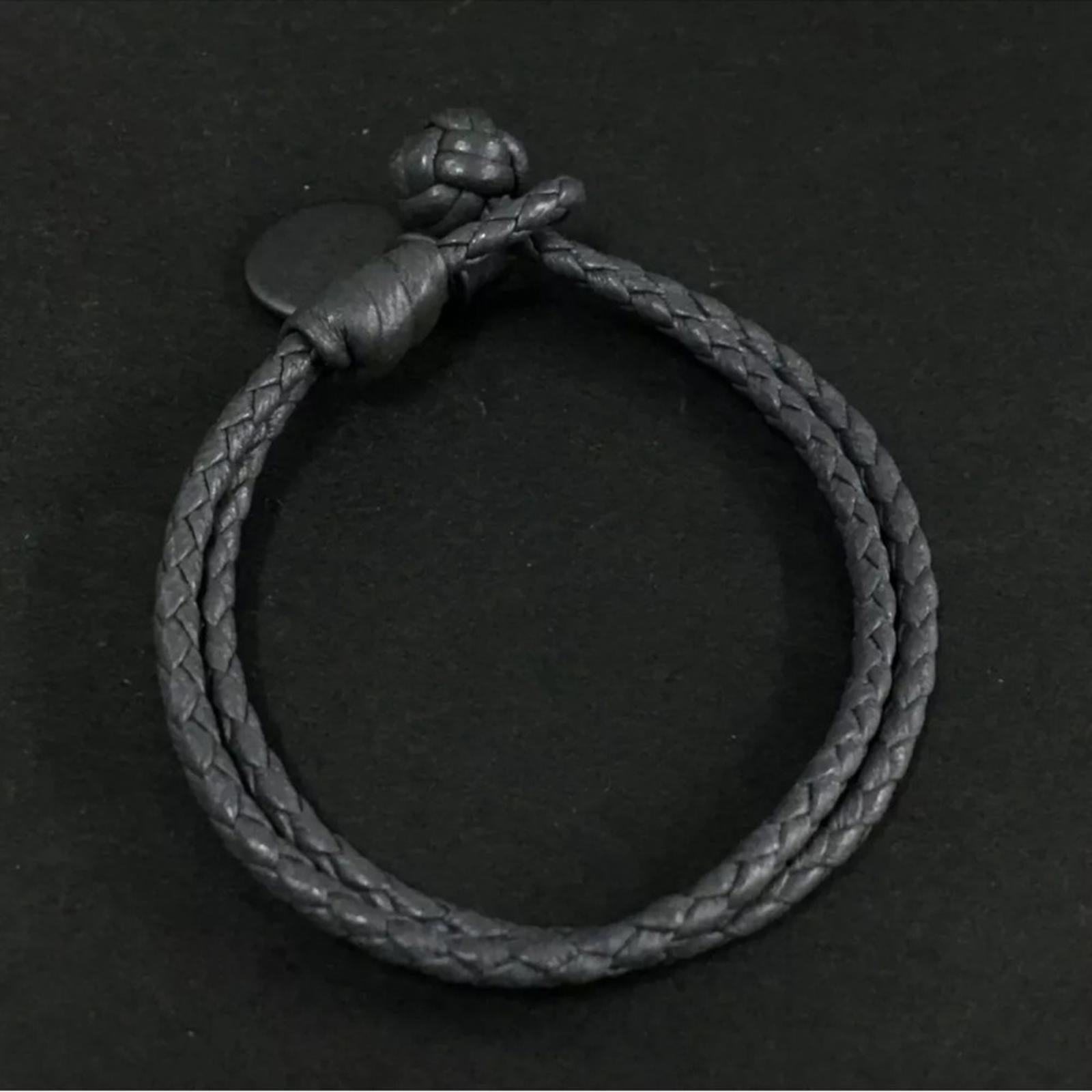Bottega Veneta Dark Gray Braided Leather Bracelet