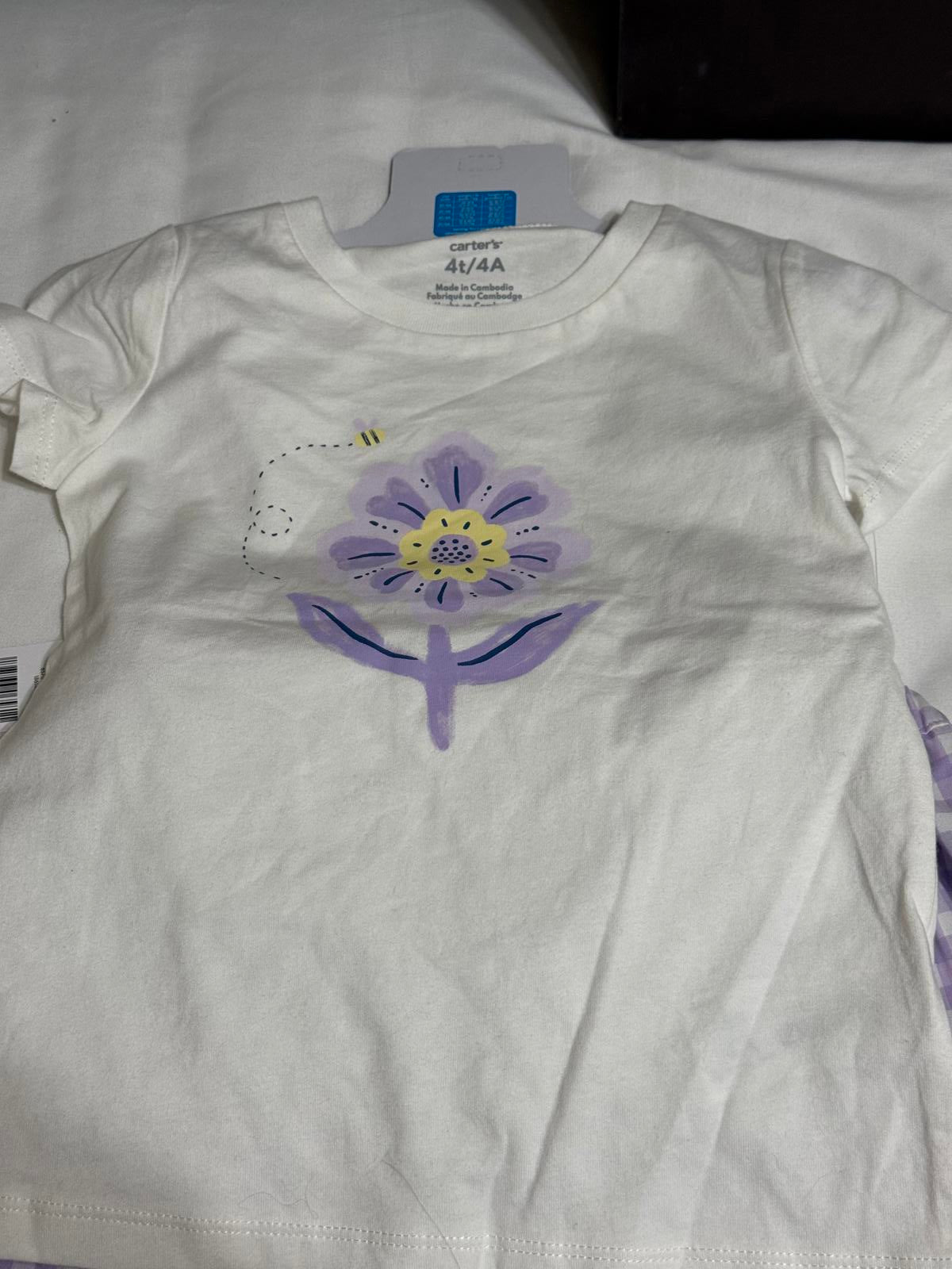 New Carter's purple and white gingham 3 Piece Set Size 4T