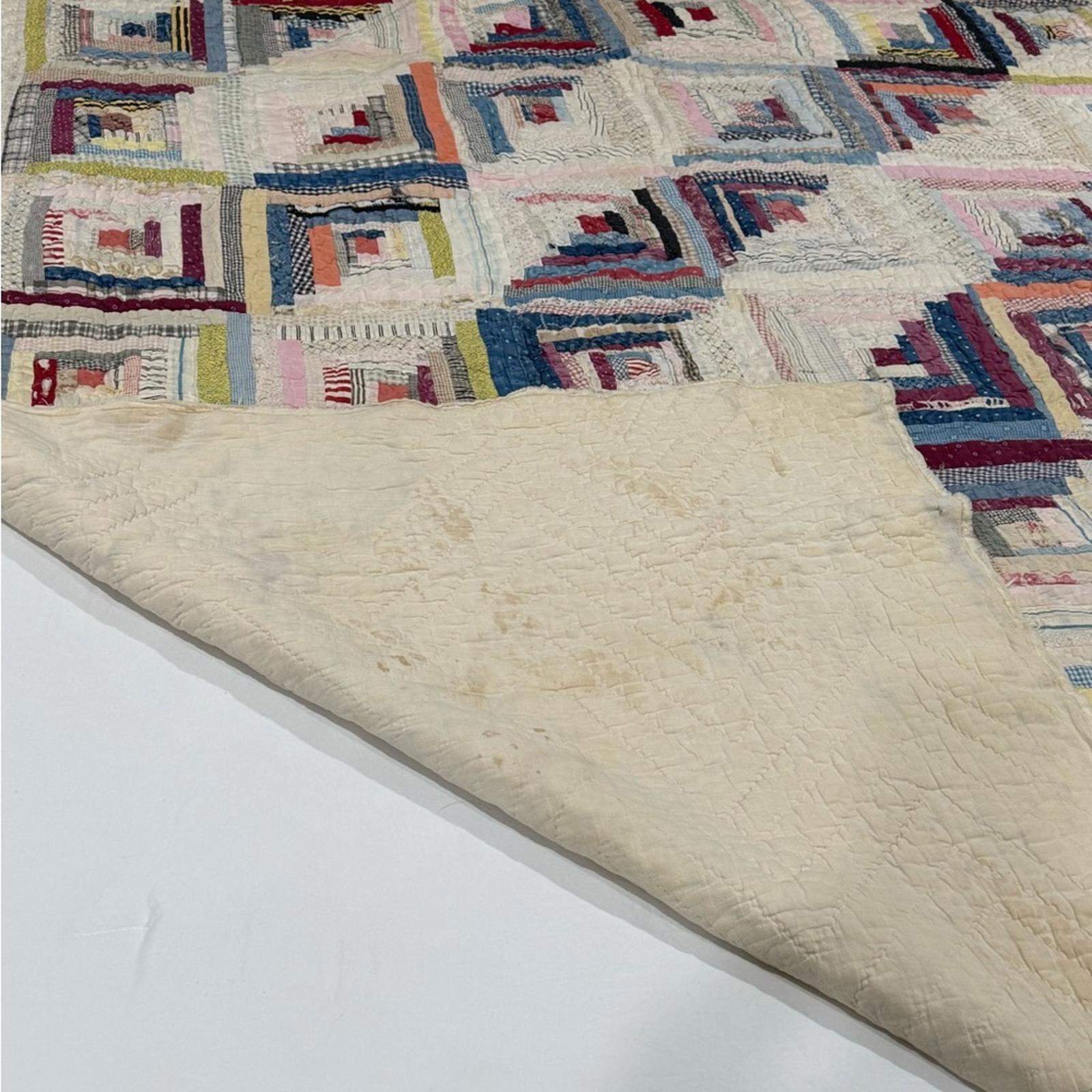 Antique Log Cabin Handmade Quilt 82x72