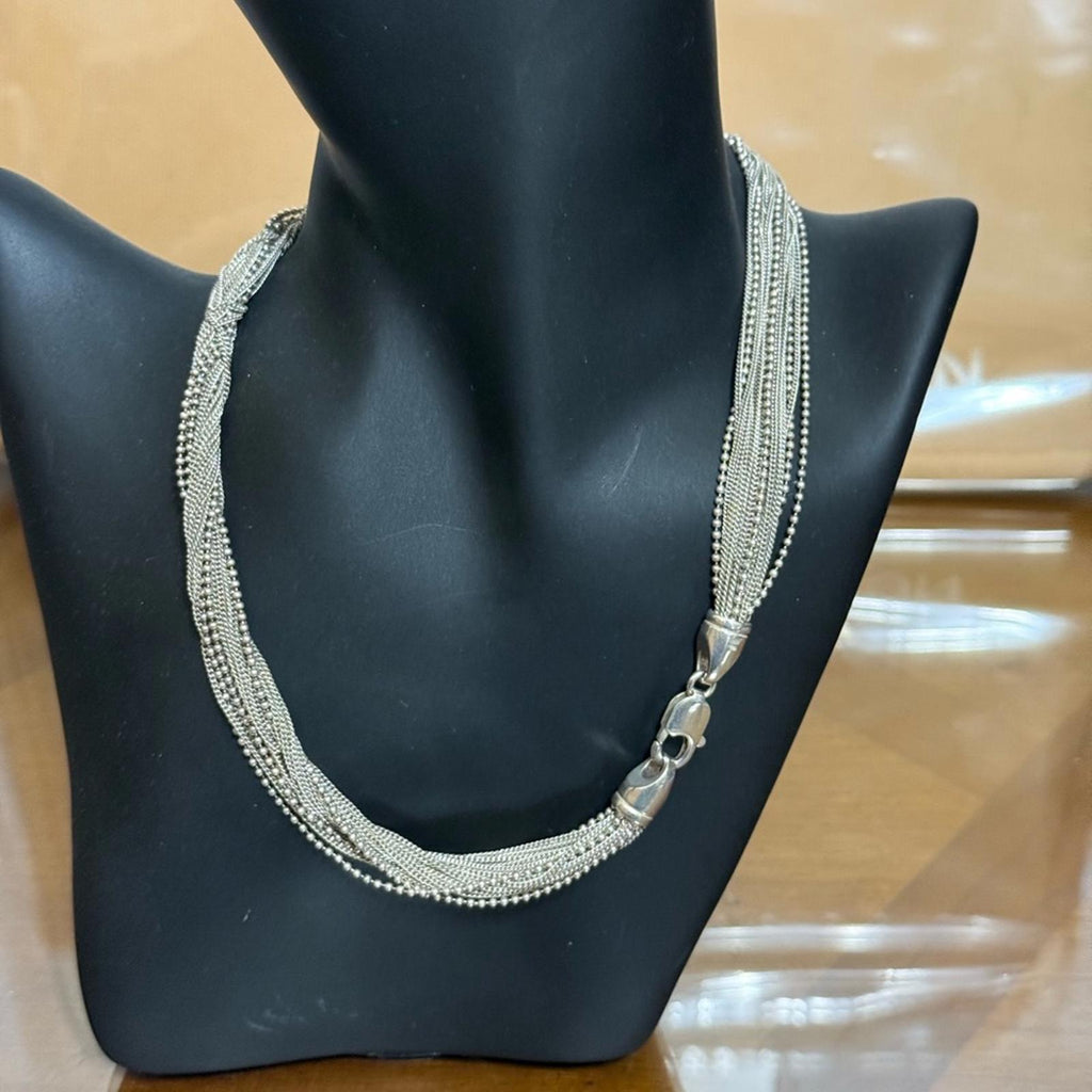 Elegant Sterling Silver Multi Strand Necklace 49.1g