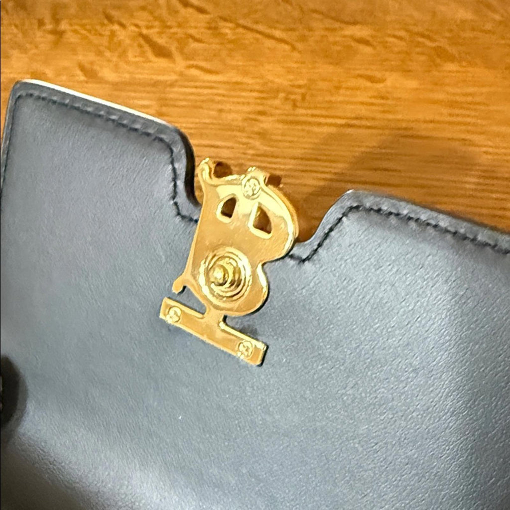 New Burberry Black Trifold Leather Wallet with Gold Logo