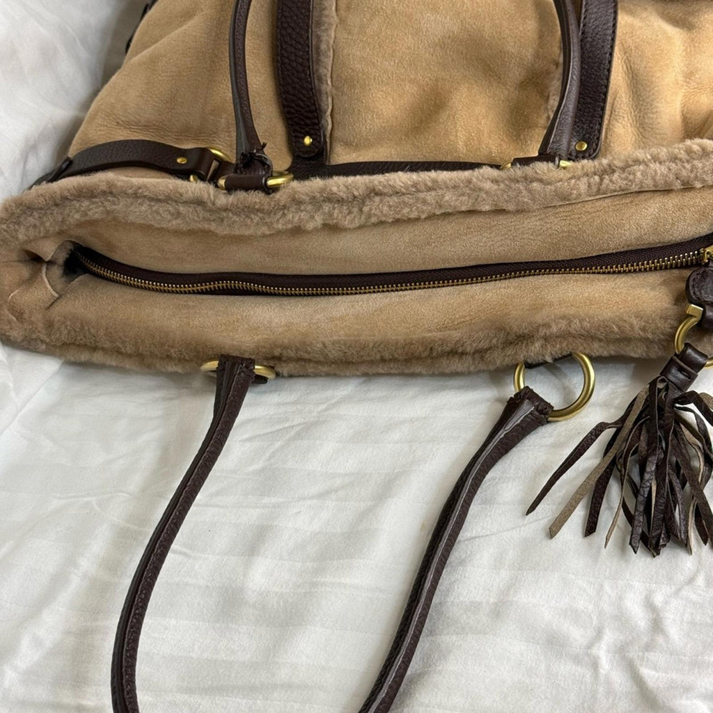 Salvatore Ferragamo Tan Suede Shearling Tote