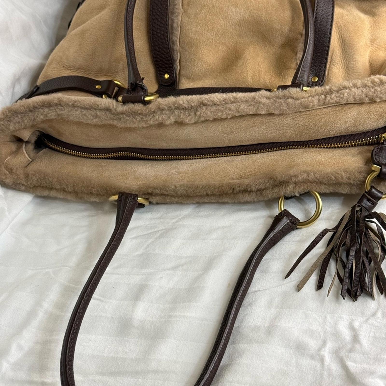 Salvatore Ferragamo Tan Suede Shearling Tote