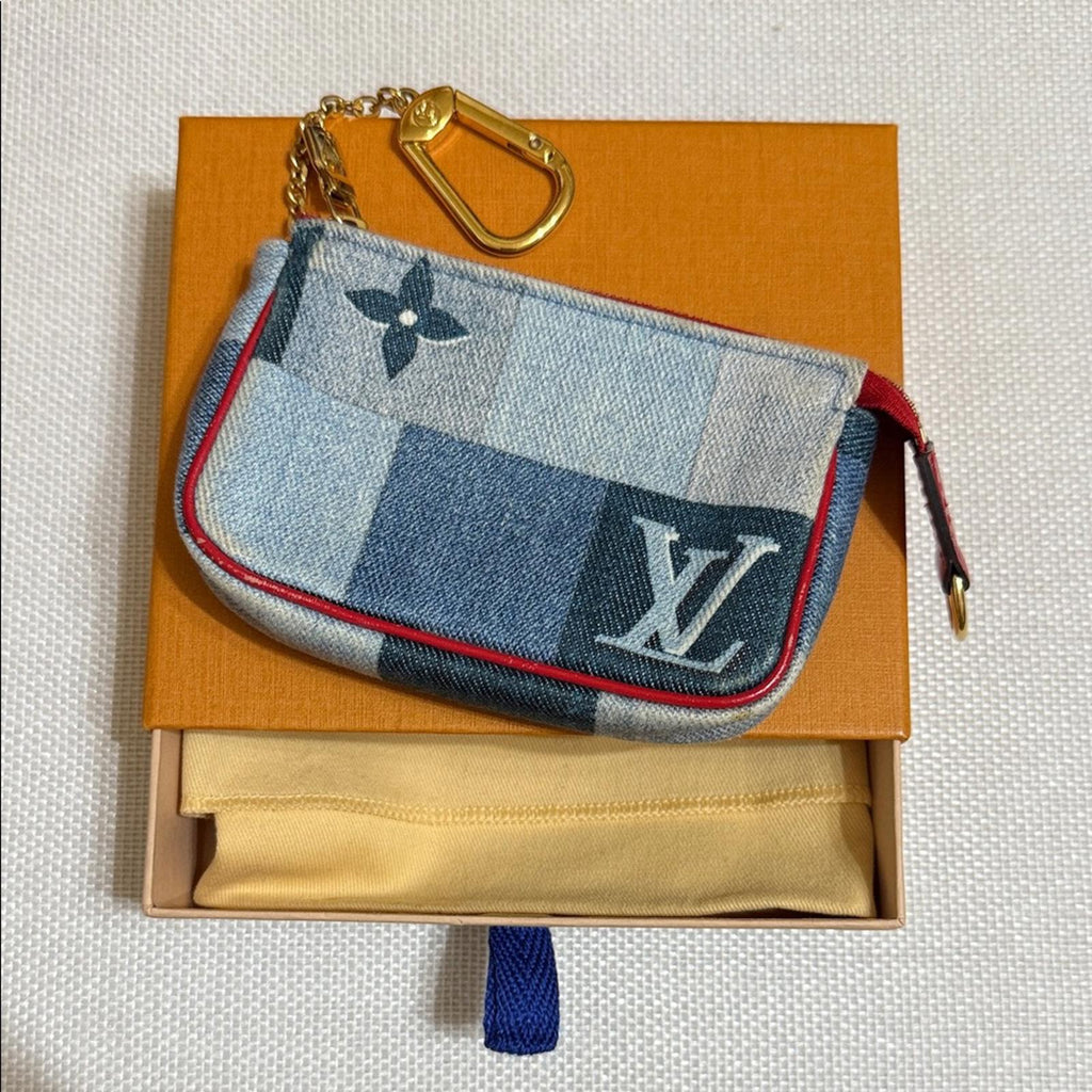 Louis Vuitton Denim Blue Checkered Key Pouch/Card Wallet