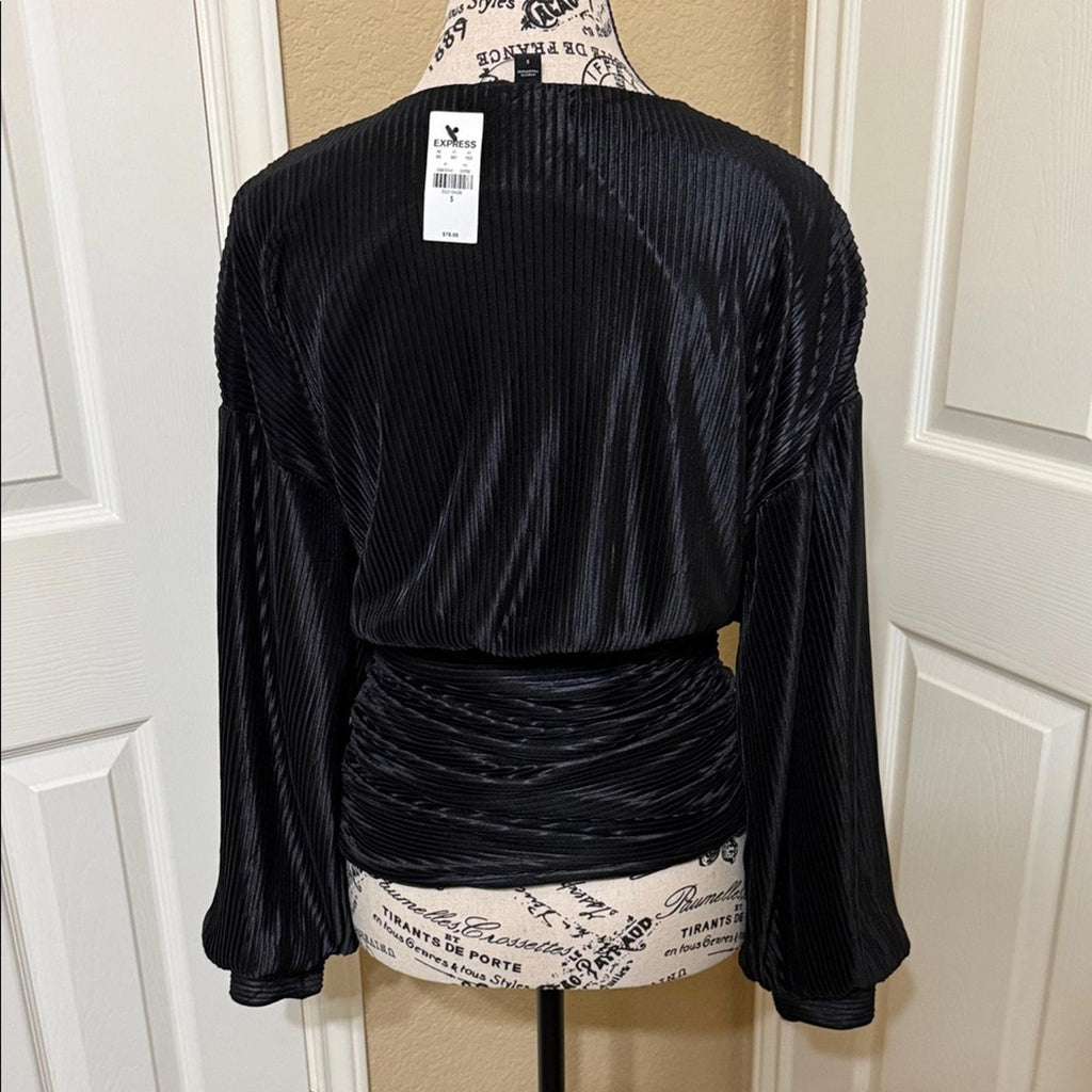 New Express Black Pleated Wrap Blouse