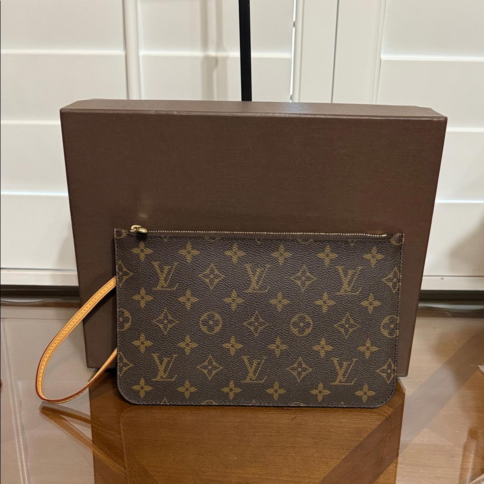 New Louis Vuitton Neverfull Pochette Monogram Piment Pouch