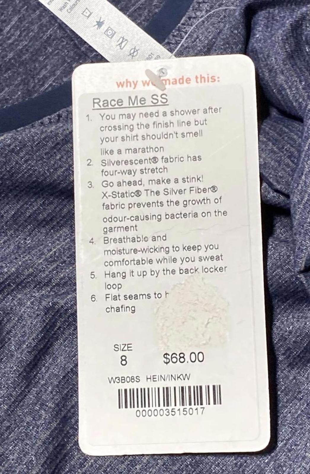 New Lululemon Race Me SS Size 8 Top
