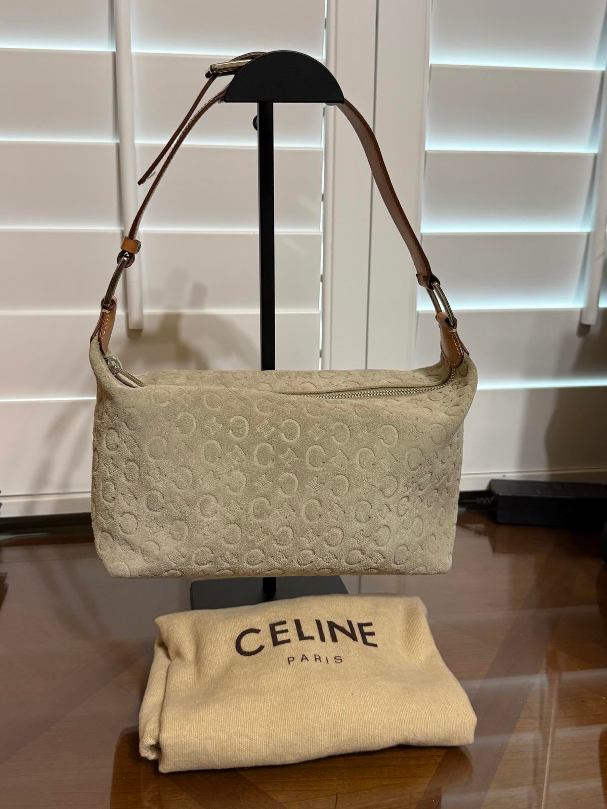 Vintage Celine C Macadam shoulder bag in beige suede