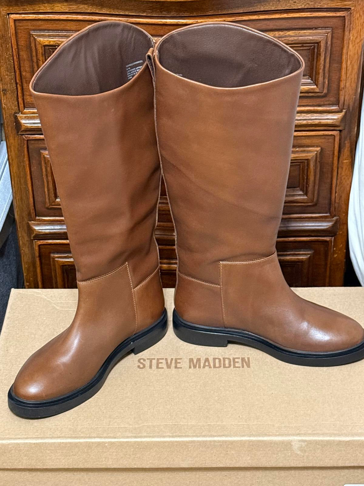 Steve Madden Dark Brown Leather Gaige Tall Riding Boots Size 8