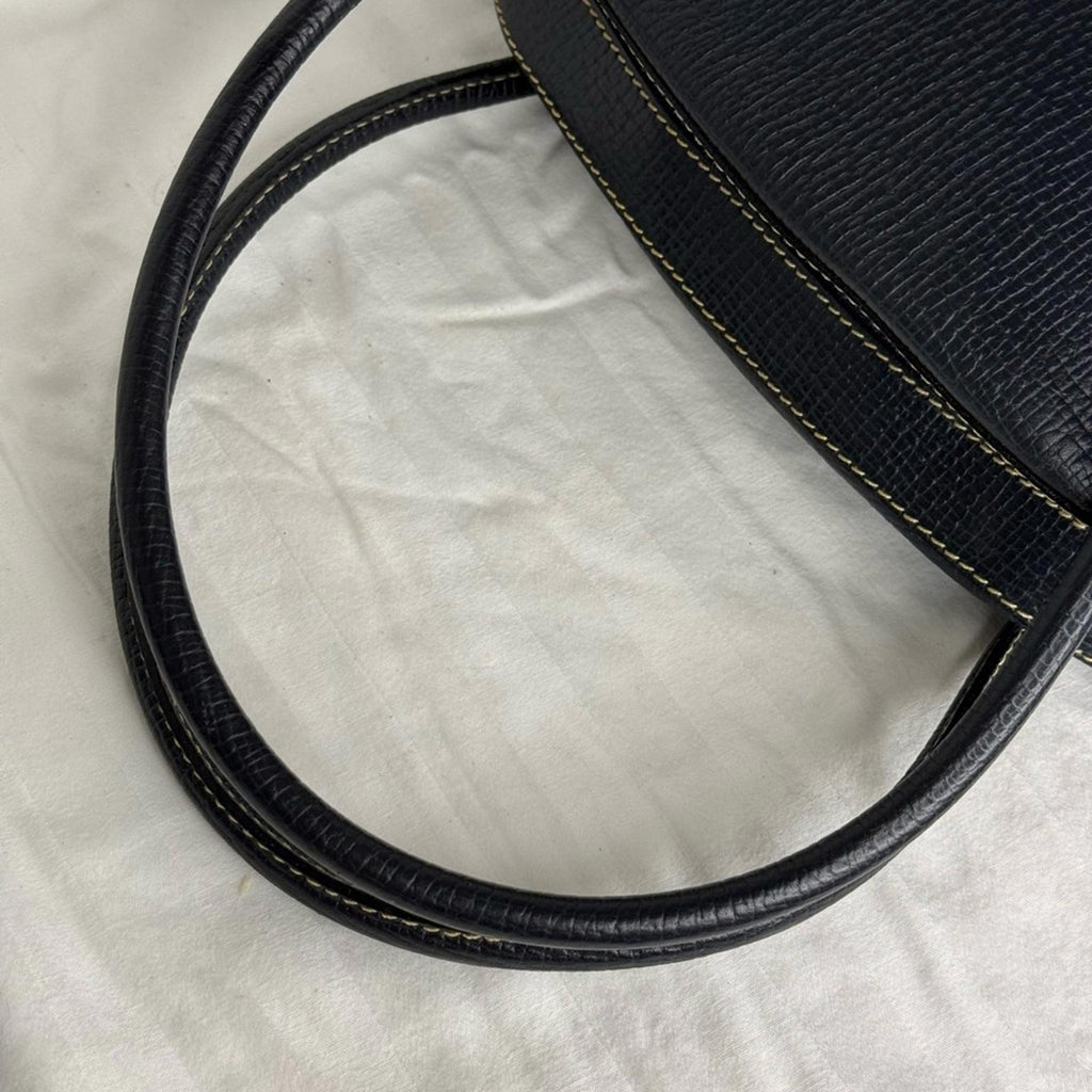 Loewe Bowling Bag in Dark Blue Grained Leather with Contrasting Stitching