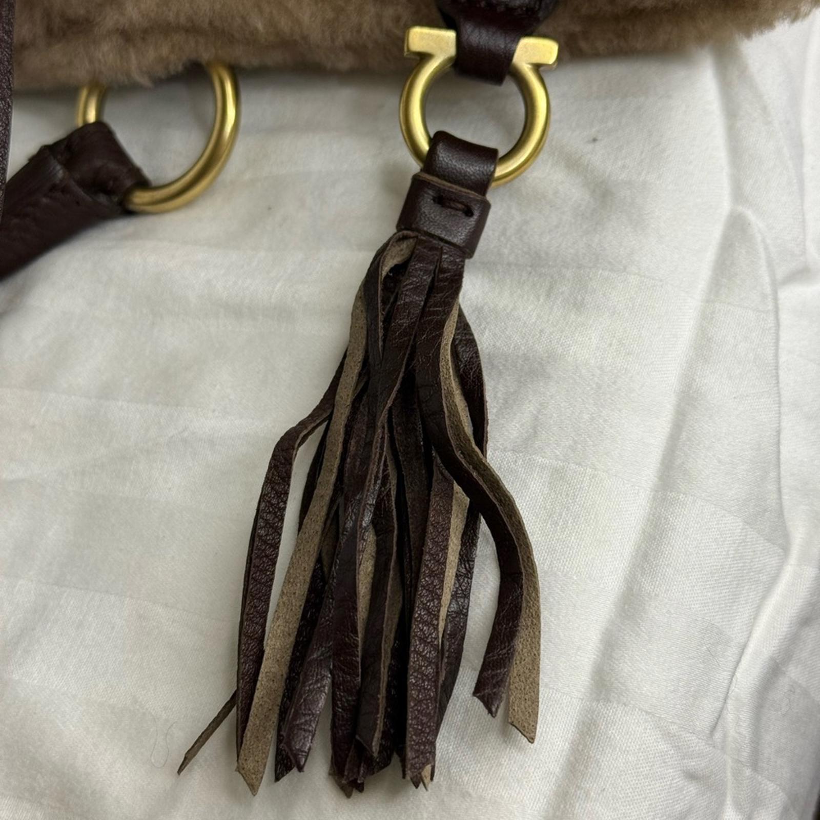 Salvatore Ferragamo Tan Suede Shearling Tote