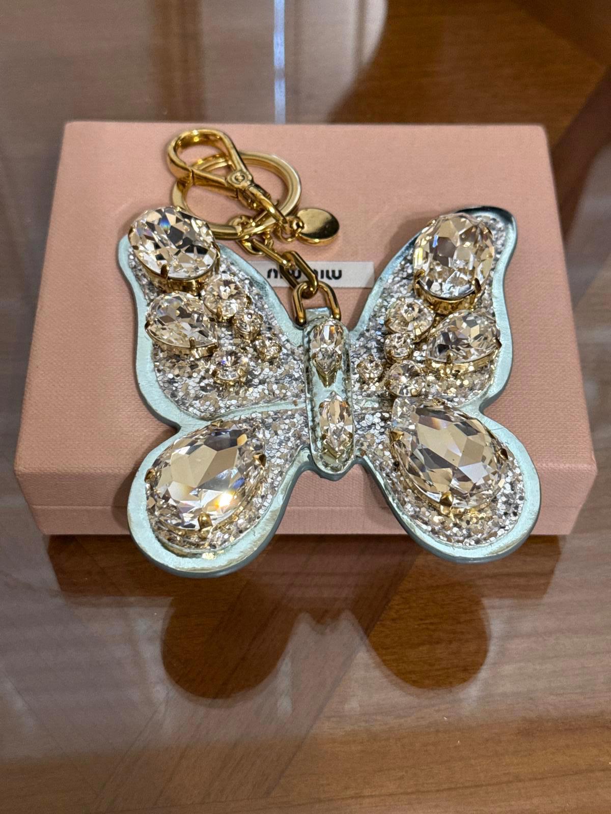Miu Miu Crystal Butterfly Bag Charm Keychain