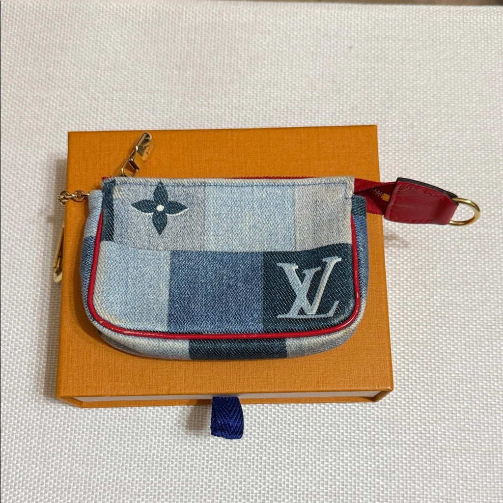 Louis Vuitton Denim Blue Checkered Key Pouch/Card Wallet