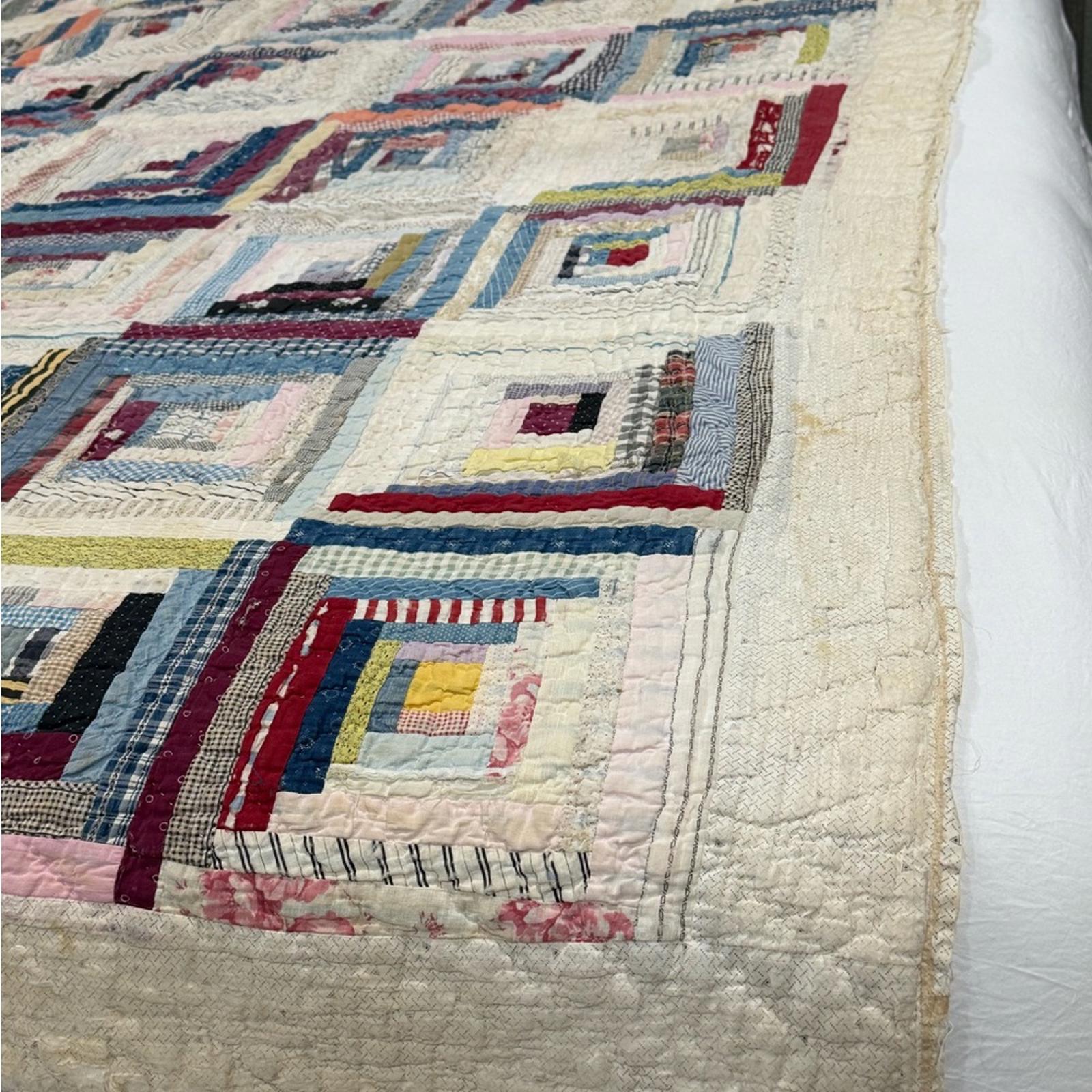 Antique Log Cabin Handmade Quilt 82x72