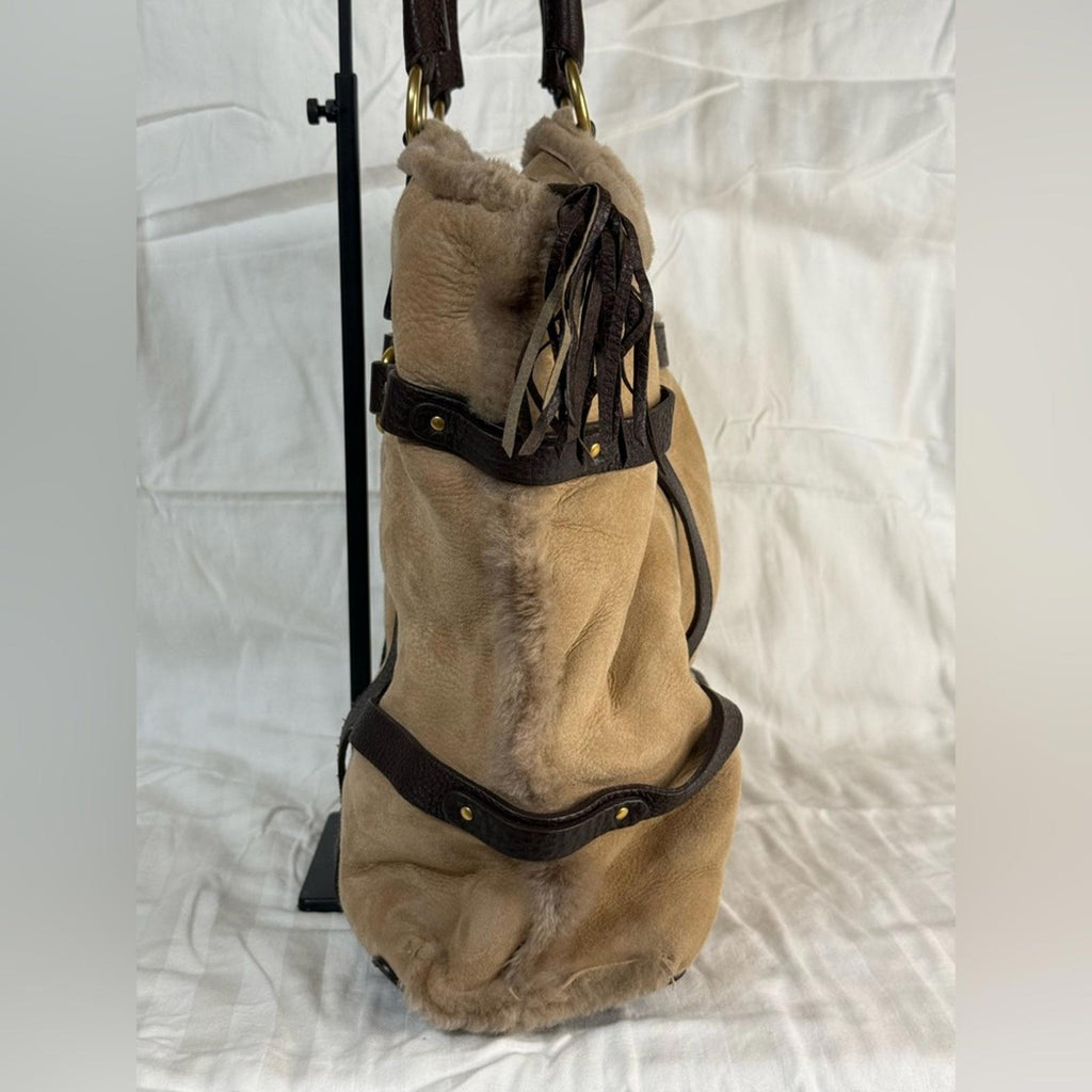 Salvatore Ferragamo Tan Suede Shearling Tote