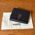 New Burberry Black Trifold Leather Wallet with Gold Logo