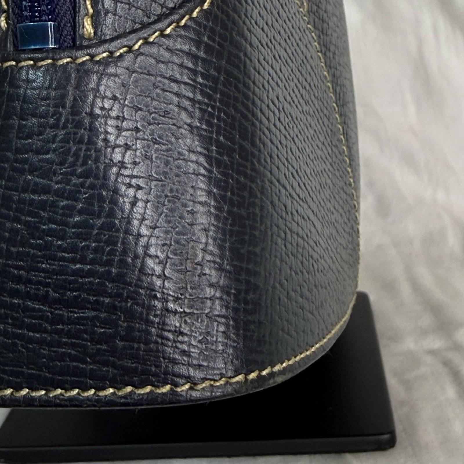 Loewe Bowling Bag in Dark Blue Grained Leather with Contrasting Stitching