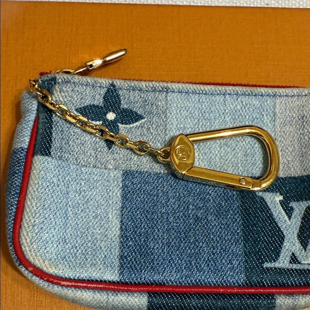 Louis Vuitton Denim Blue Checkered Key Pouch/Card Wallet