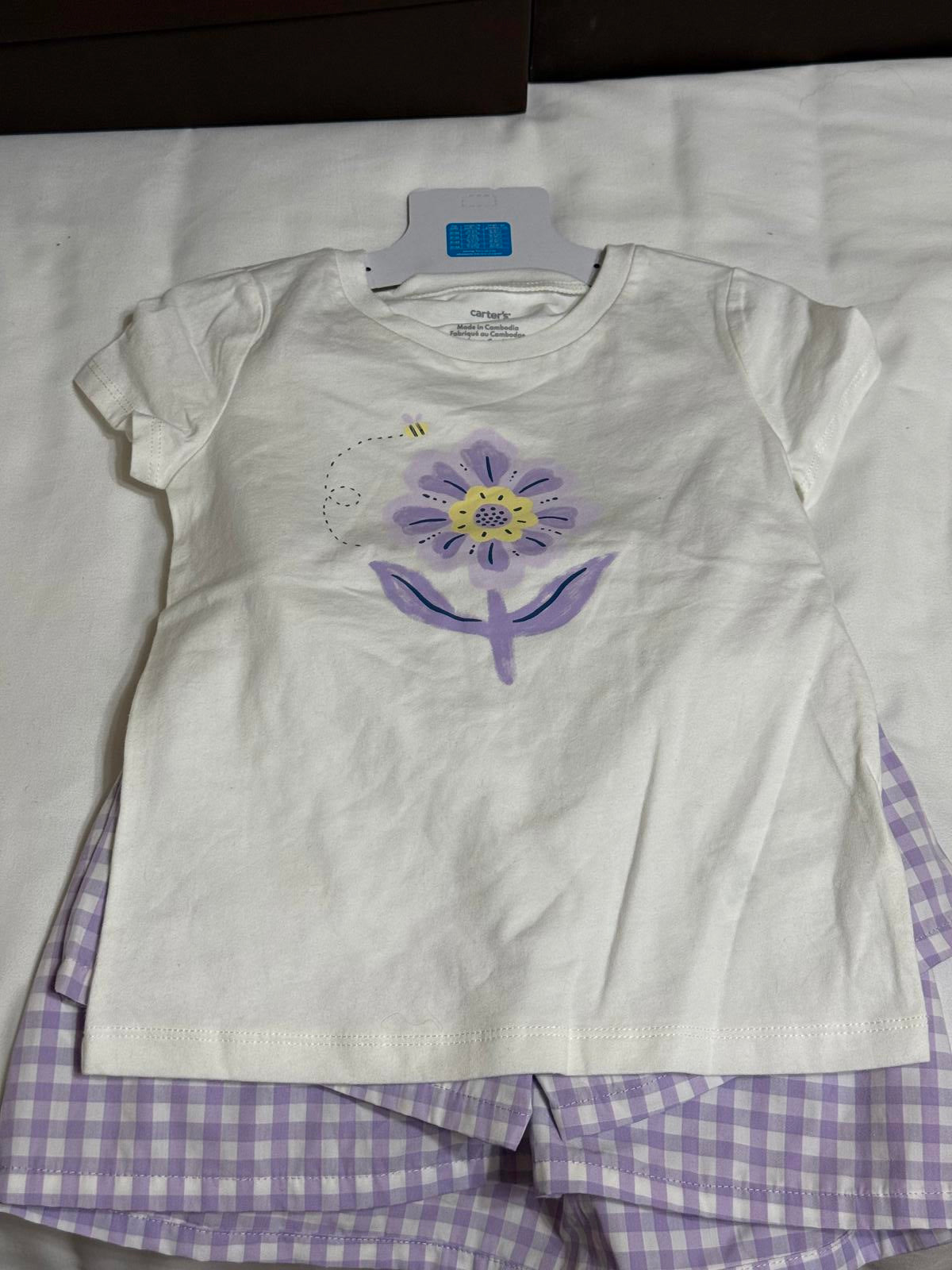 New Carter's purple and white gingham 3 Piece Set Size 4T