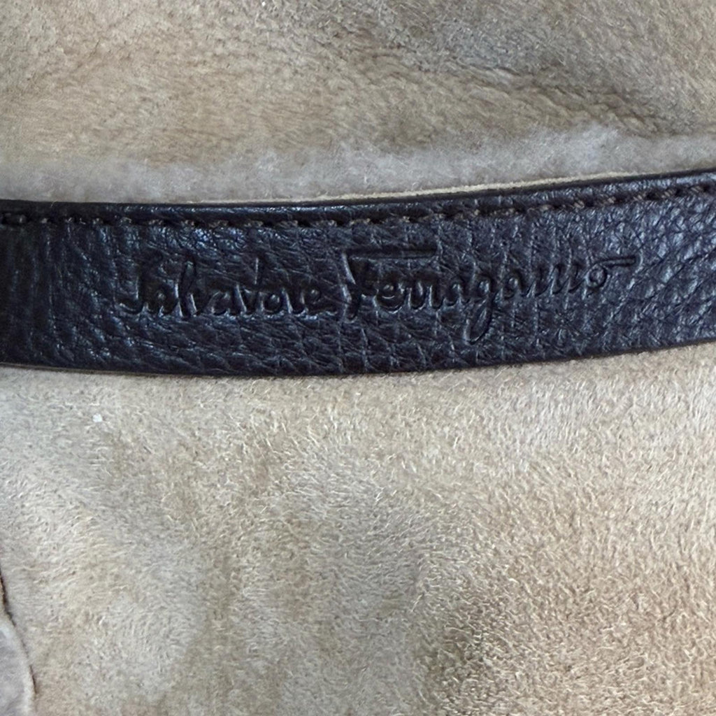 Salvatore Ferragamo Tan Suede Shearling Tote