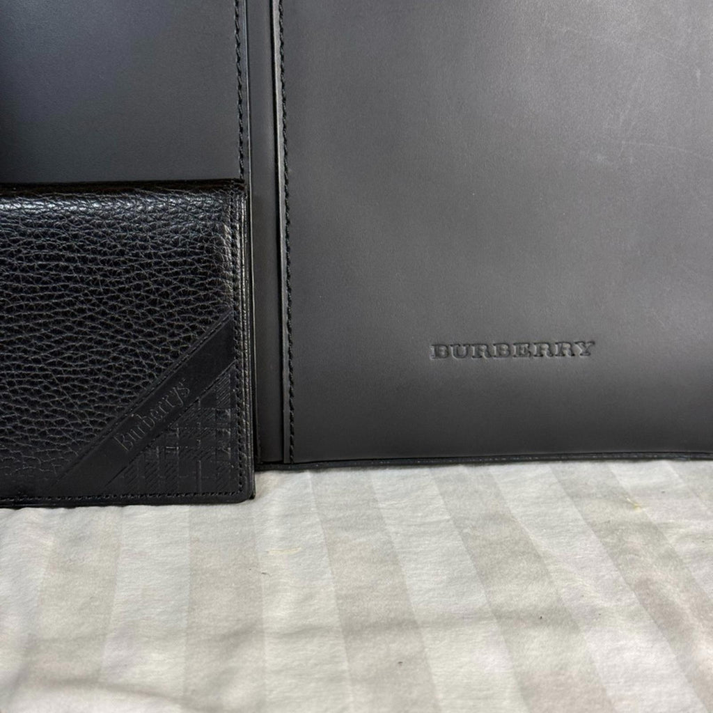 Burberry Black Leather Tote and Wallet Set