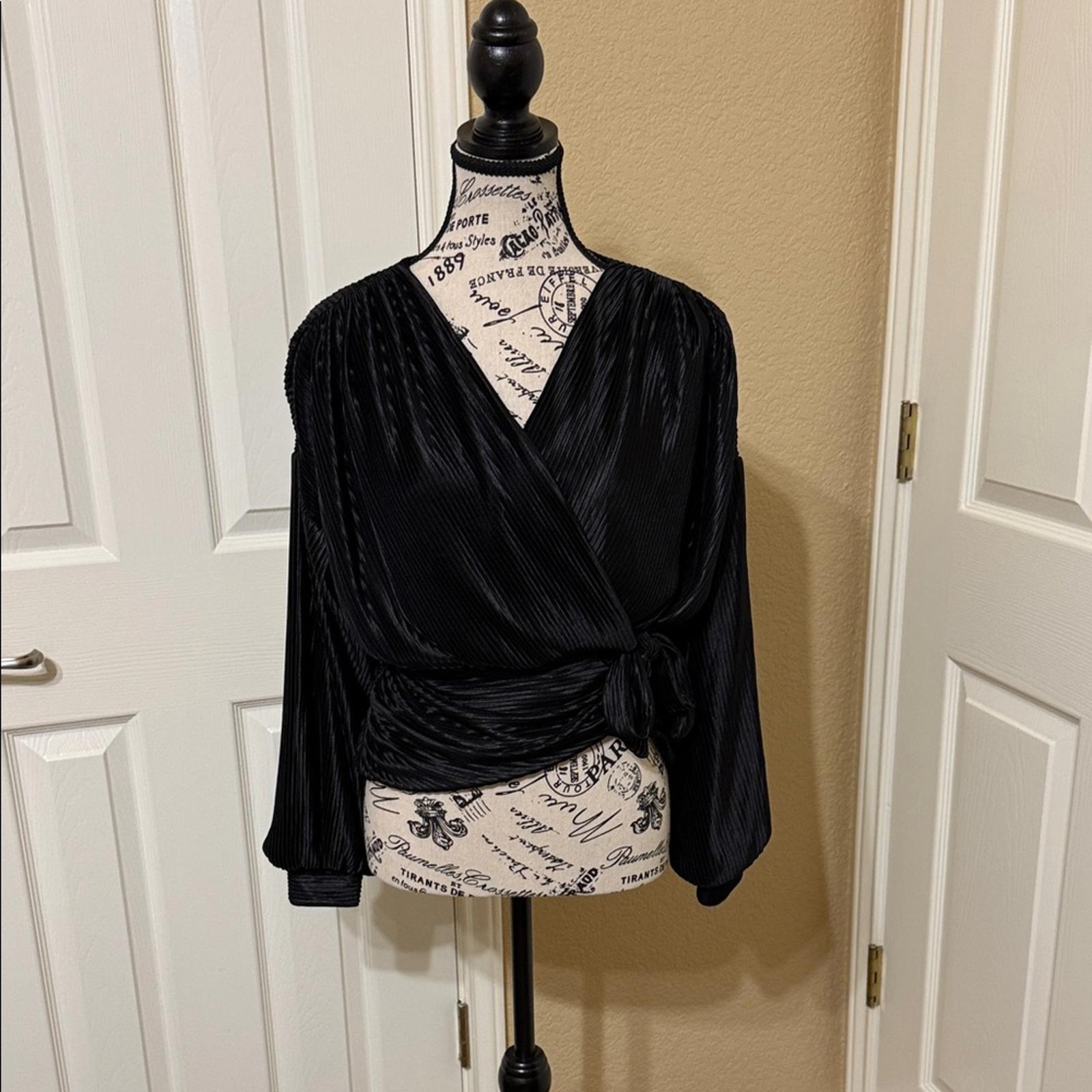 New Express Black Pleated Wrap Blouse
