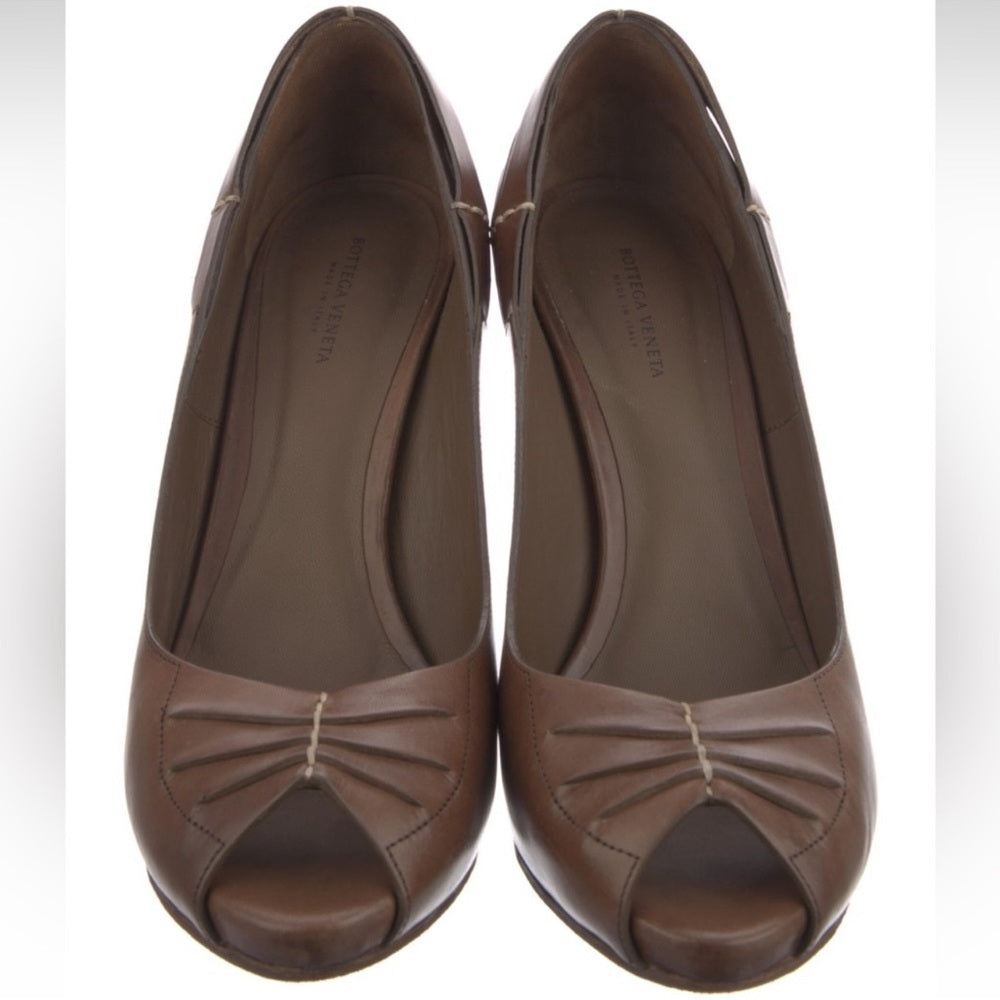 Bottega Veneta Peep Toe Brown Heels