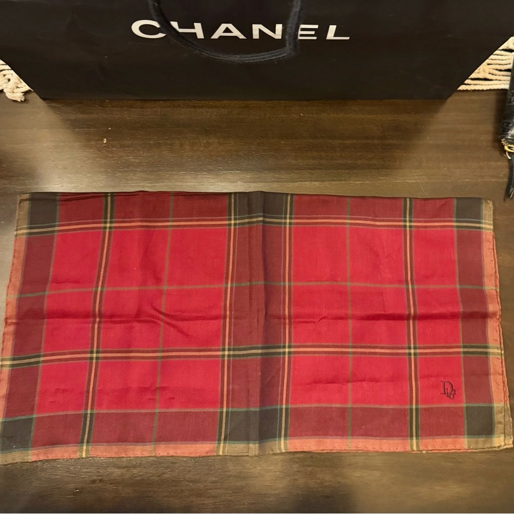 Dior Hand Rolled Plaid Handkerchief Scarf