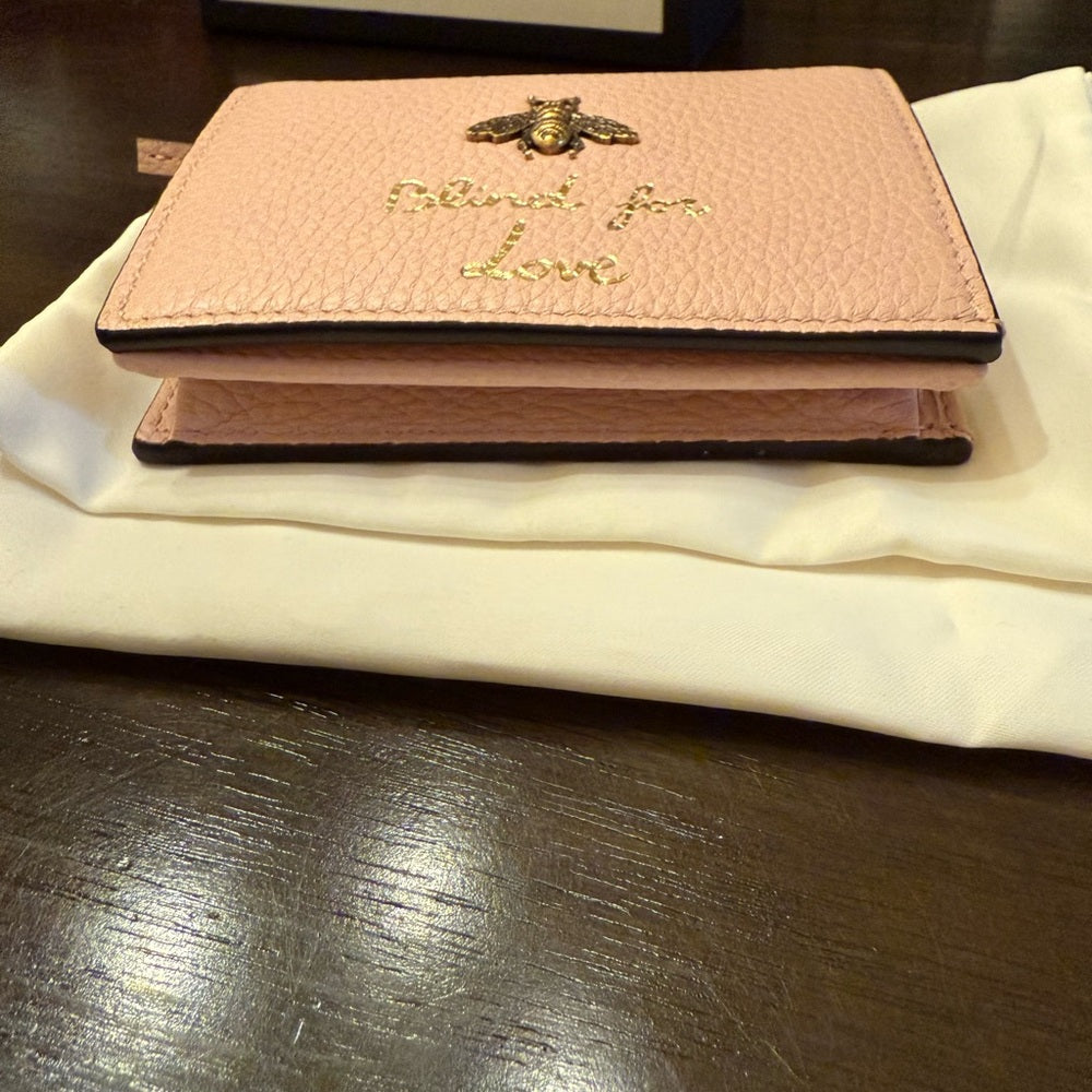 GUCCI New Animalier Bee Pink Leather Bifold Wallet