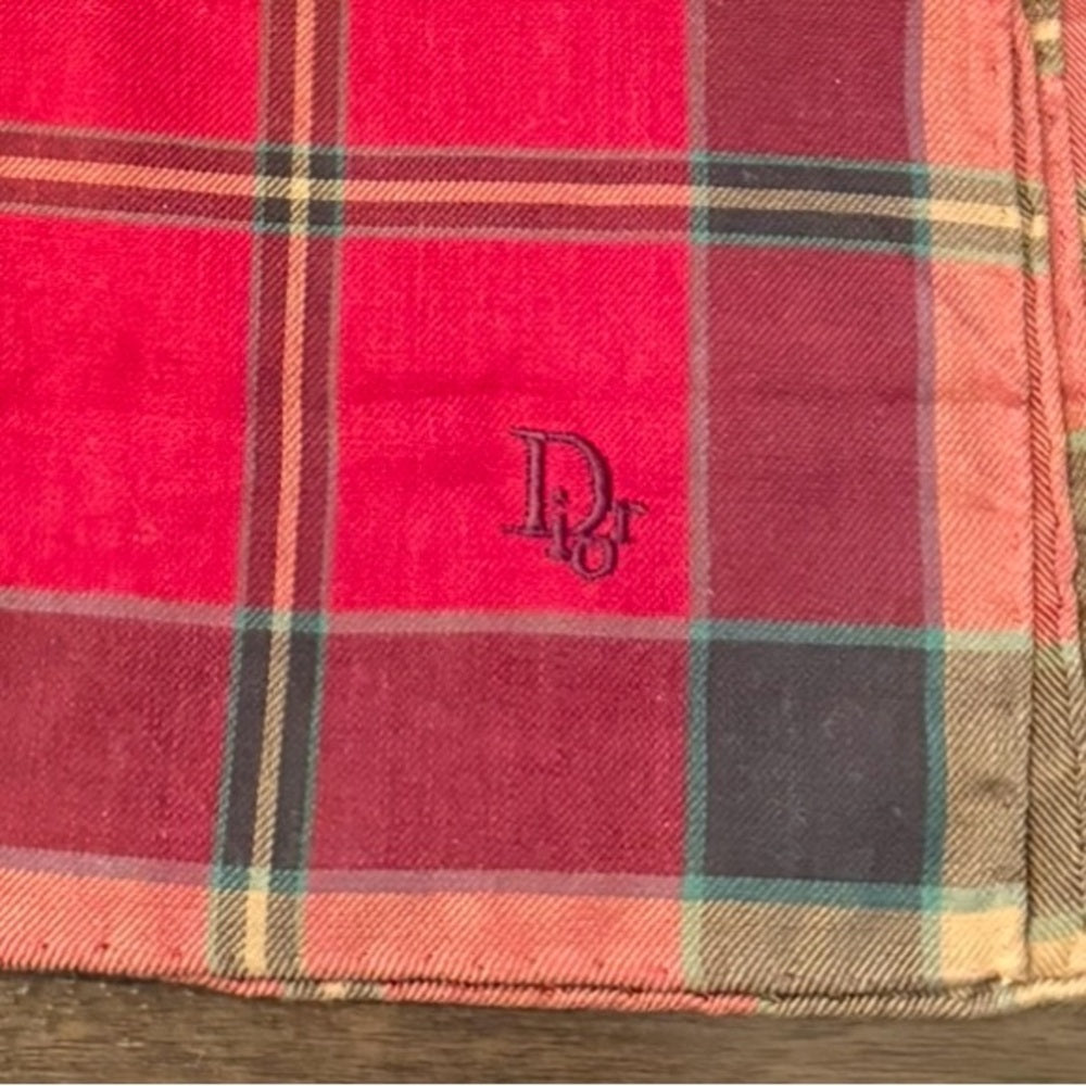 Dior Hand Rolled Plaid Handkerchief Scarf