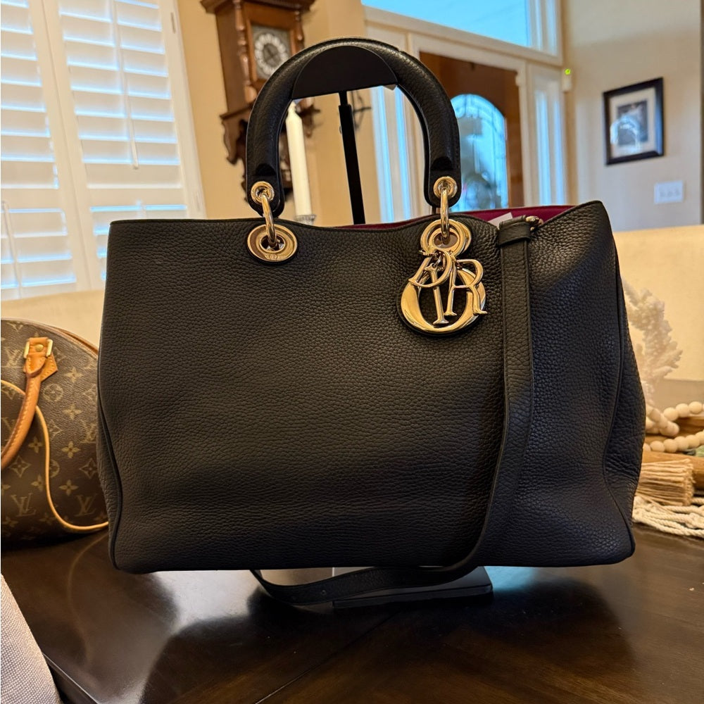 Dior Authentic Black Grained Leather Diorissimo Tote
