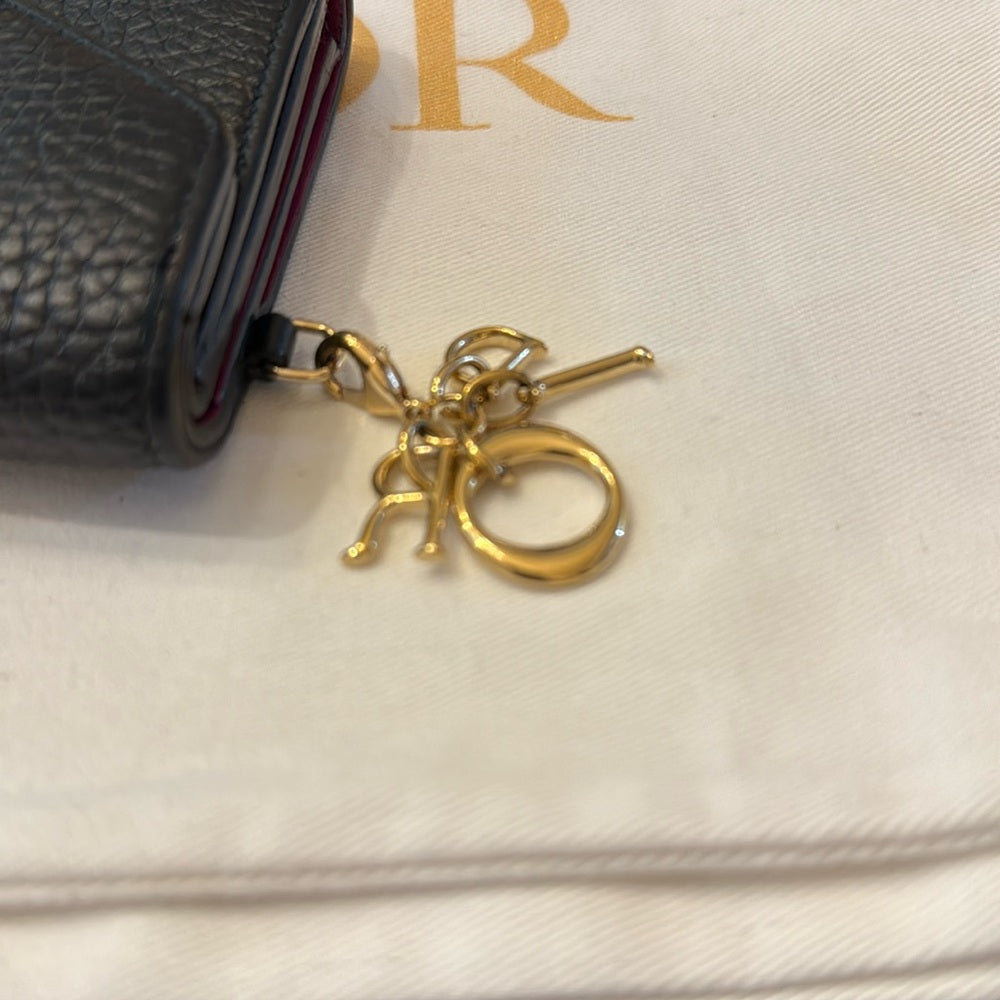 Dior Diorissimo Logo Charm Leather Trifold Wallet Black