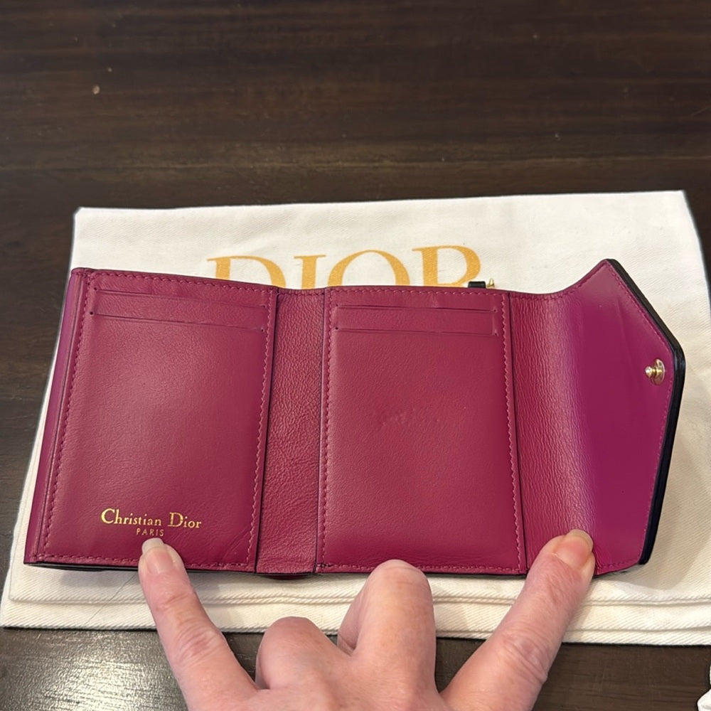 Dior Diorissimo Logo Charm Leather Trifold Wallet Black