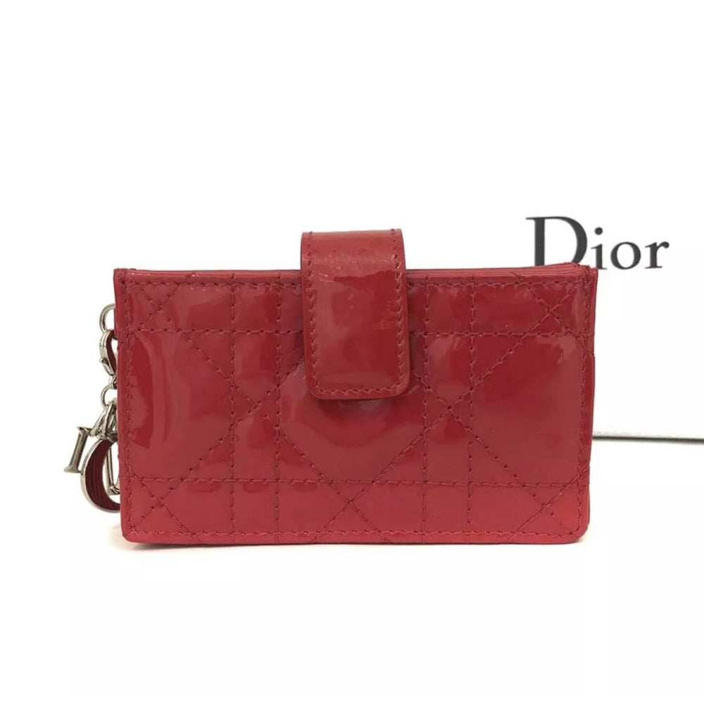 New Dior Red Cannage Patent Leather Card Case