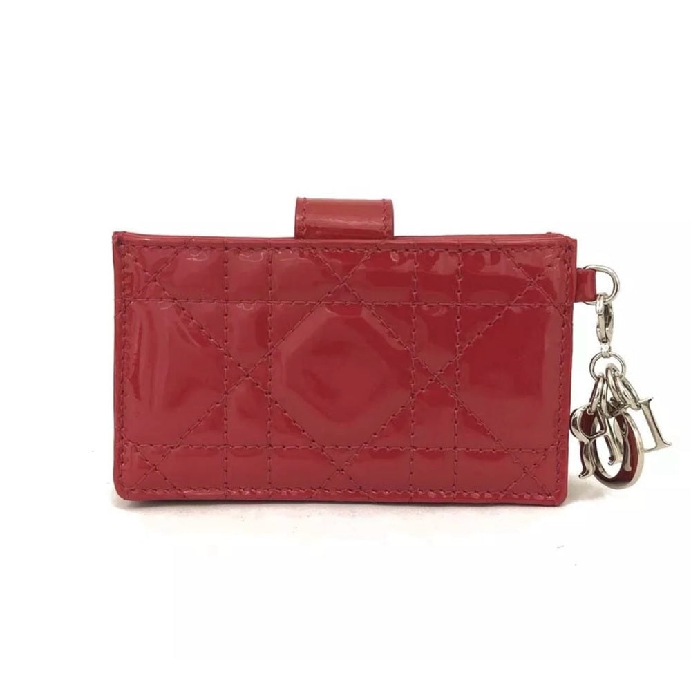 New Dior Red Cannage Patent Leather Card Case