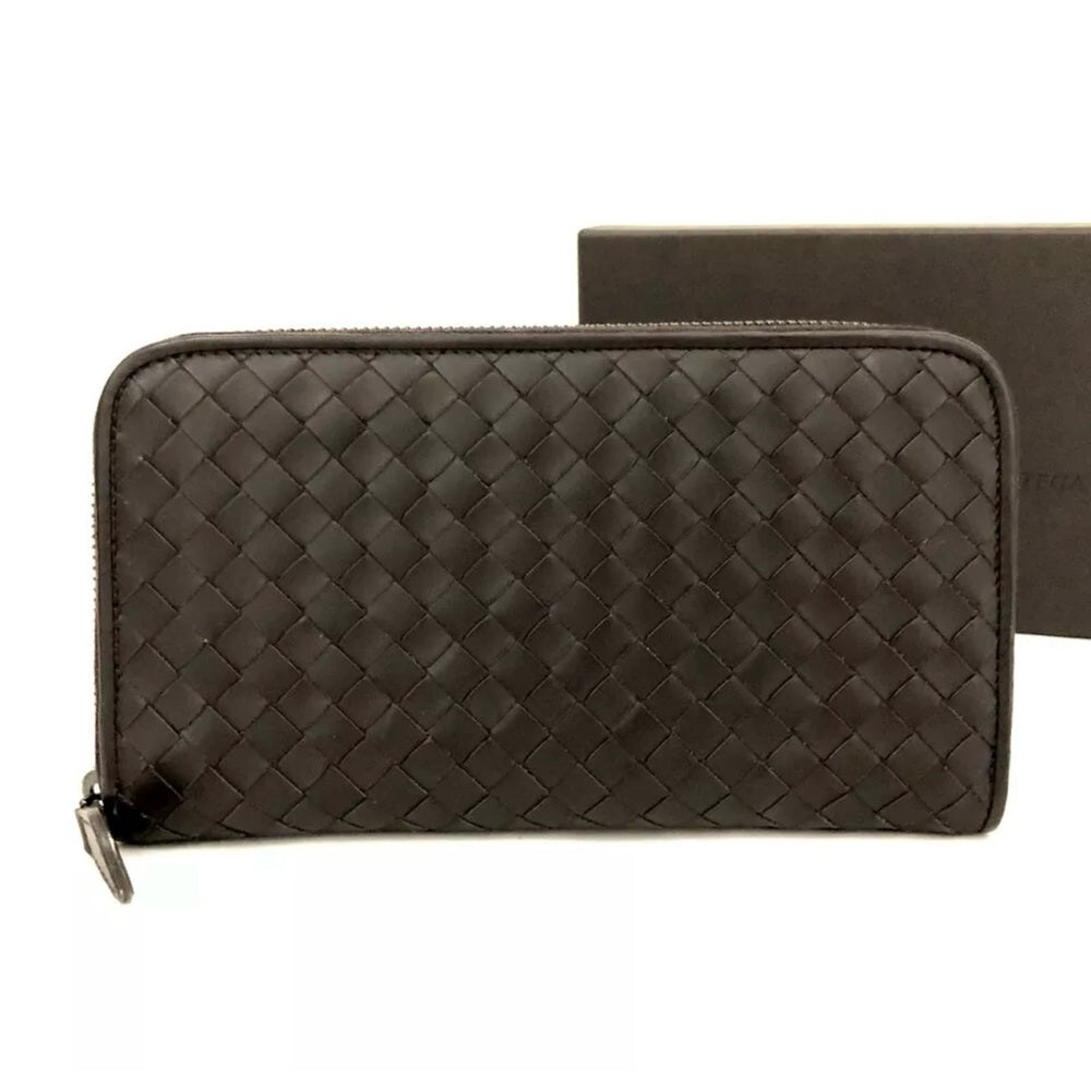 Bottega Veneta Brown Intrecciato Zip Long Wallet